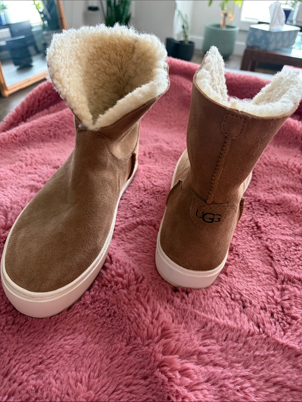 UGG Chestnut Suede Shearling High-Top Slip-Ons